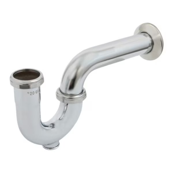 P-Trap with Drain Plug for Tubular Drain Applications, 17GA Chrome Plated Brass 1-1/2